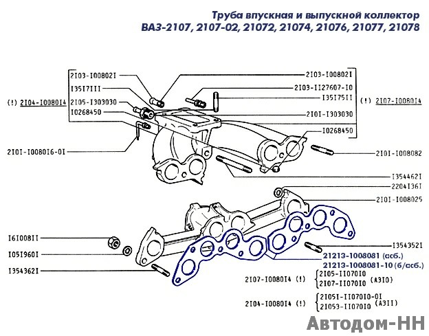 21213-1008081-10 Прокладка впускного/выпускного коллектора ВАЗ-2121 Нива ПРЕМИУМ б/асб - расположение в узле