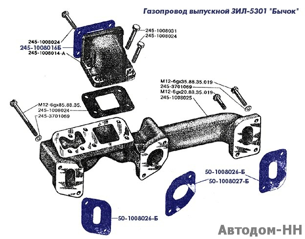 50-1008026-Б Прокладка выпускного коллектора крайняя МТЗ Д-240, ЗИЛ-5301 асб - расположение в узле